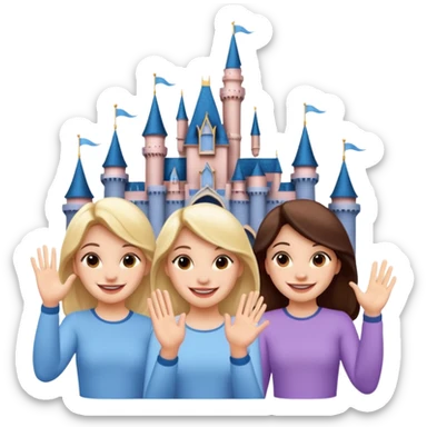 Quatro chicas DETRÁS del castillo disney POR los lados saludando sticker