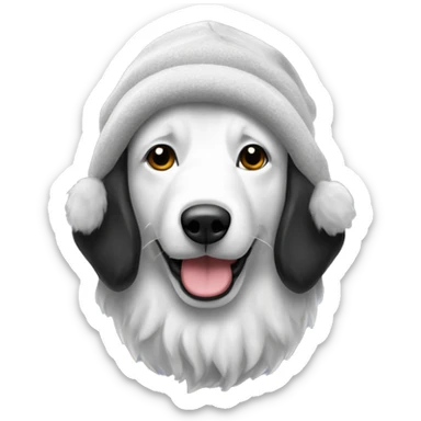 Black and white Alaskan Malamud wearing beanie sticker