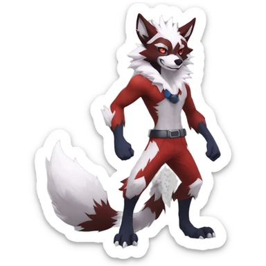 Anthro-Lycanroc-Red-White-Werewolf-Midnight-form Full Body sticker