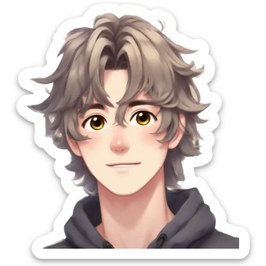 Gorgeous romantic hot attractive anime style modern anime shojo guy with pretty medium-long messy hair and colorful eyes and blushing face aesthetic trending style  pastelcore cottagecore kawaiicore sticker