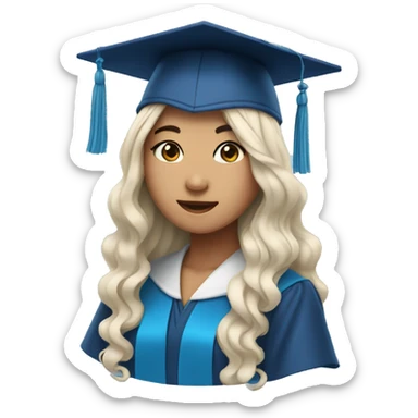 asian girl wearing blue graduation cap with long curly black hair sticker