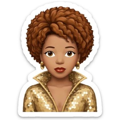 Macy Gray with brown hair, ivory sequin outfit sticker