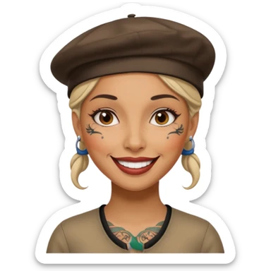 woman with tattooed faces wearing berets sticker