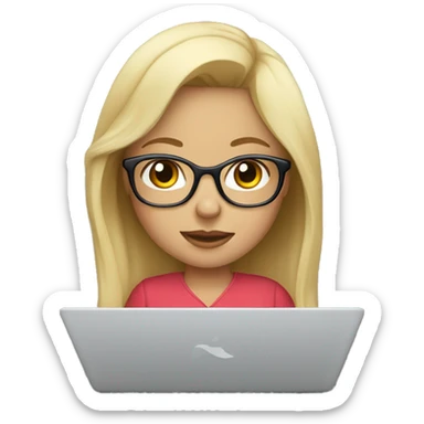 cute blonde girl with glasses using macbook sticker