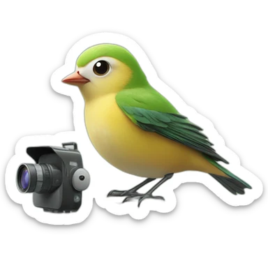 Cute little bird surprised by a nature video camera sticker