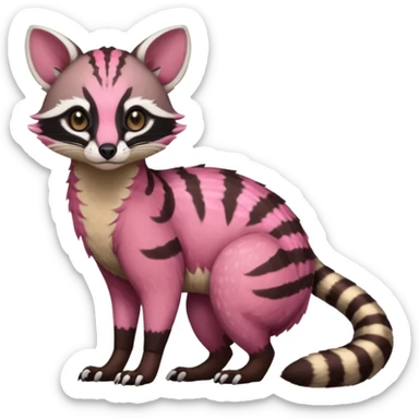 Rare realistic brown-scaled pink, white beige edgy badass epic pretty beautiful handsome gorgeous aesthetic colorful vibrant Vernid-Trico-Amaura-Civet-Genet-species-Fakemon-creature by LiLaiRa, random markings, (full body) sticker