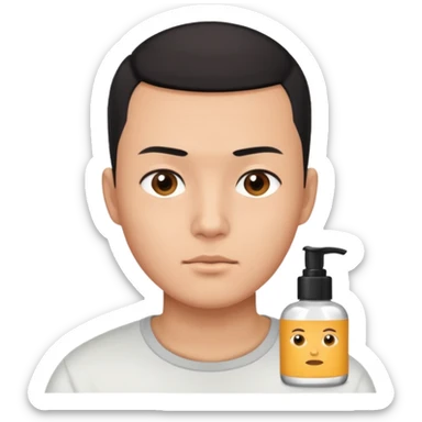 try different skincare products for chinese man with buzz cut (short black hair) doing skincare sticker
