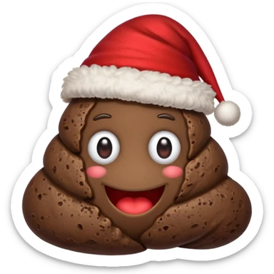 A piece of poop with a Christmas hat on it sticker
