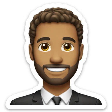 
smiling lawyer, honey-colored eyes, small beard and straight hair sticker