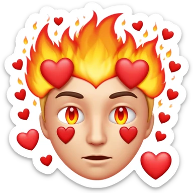 emoji face with tonge and fire on eyes, head surounded by harts sticker