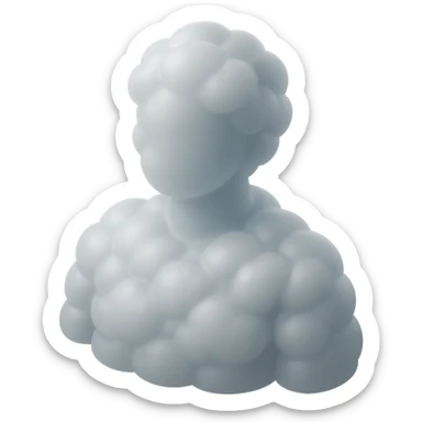 shoulder-up person fully made of white fluffy convex clouds, matte glass style sticker