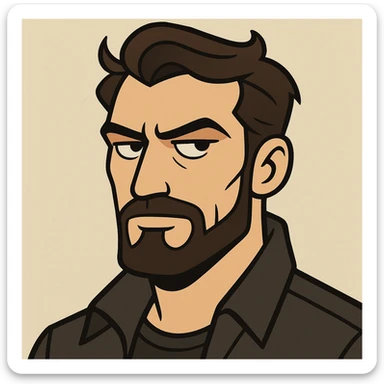 sigma male face, confident and mysterious, stylized cartoon, bold lines sticker