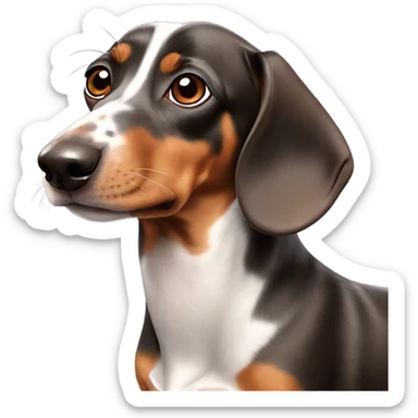 a dapple weiner dog with brown eyes sticker