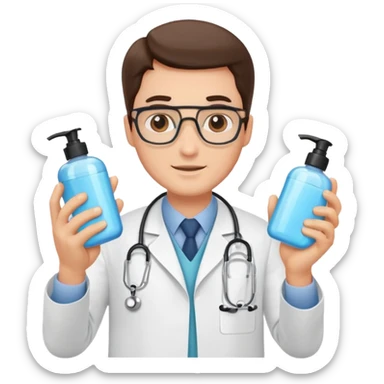 doctor man holding skincare products sticker