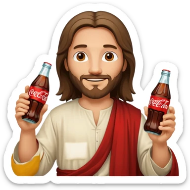 Иисус счастливый дережит в двух руках бутылочки с coca-cola 0,3 sticker