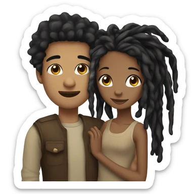 A mixed guy with black dreadlocks hugging a brown girl with chin-lenght straight black hair. sticker