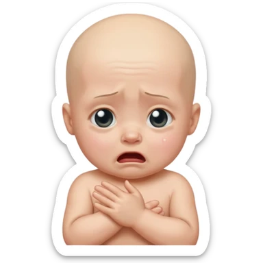 a portrait of crying baby , no hair sticker