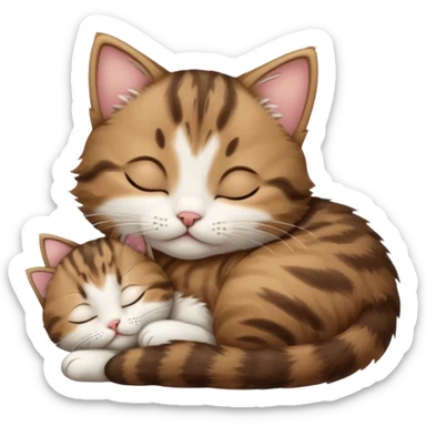 dark brown tabby and white kitten in funny positions with eyes closed sticker