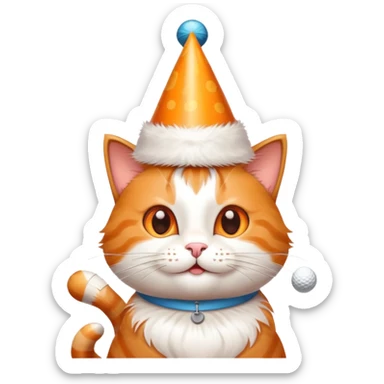 happy cat playing golf on his birthday sticker