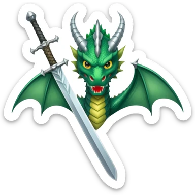 large sword with green dragon head, representing defiance and preparation, inspired by 'Kill the dragon', clean, iconic, WhatsApp emoji style, transparent background sticker