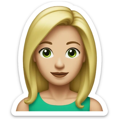 blonde hair 50 year old woman, shoulder length straight hair, blue eyes, green dress sticker