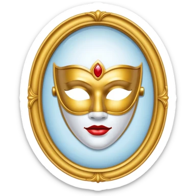 magic mirror on the wall from snow white. This is an oval mirror with golden borders with a white theater mask inside  sticker