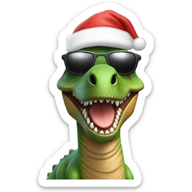 Dinosaur with a Santa hat and sunglasses sticker