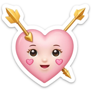 Cute baby pink heart pierced by a golden arrow, vector emoji style, soft glow, kawaii aesthetic, clean white background, obsession energy sticker