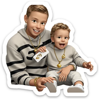 smiling boys with jewelry sticker