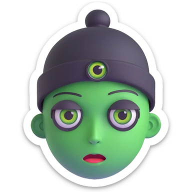 guy with 300 eyes, one big green eye in the middle of his head, hat made out of a girl on his head sticker