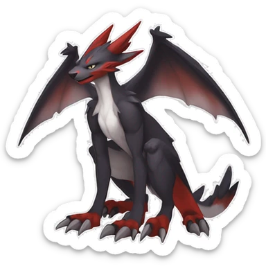Black Cool Edgy Anthro Noivern-Nargacuga-Sergal-Fakémon  with White and Red Edgy markings sticker