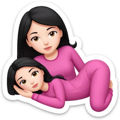 white girl, black hair with a pink outfit lying down sticker