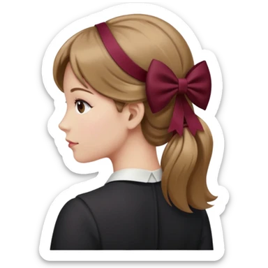 A burgundy bow in dark blond hair from the back sticker