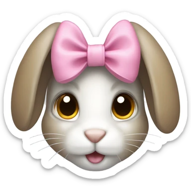 White-gray-light brown bunny with pink bow,  sticker