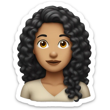 Head front view,A woman with very long thick black curly hair, tan skin   sticker