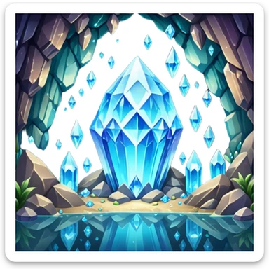 fantasy scenery, crystal cave, sparkling gems, mysterious glow sticker