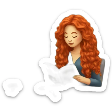 woman with long curly red hair reading a book with a glass of wine in a park sticker