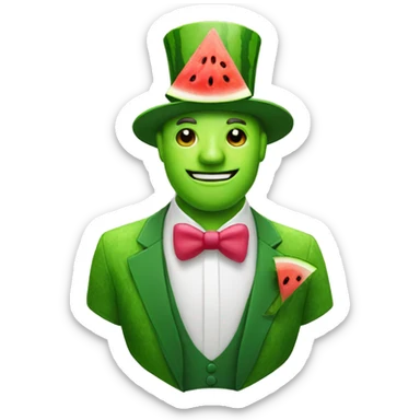 Green man with watermelon top hat and suit sticker