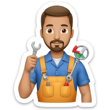 hispanic HVAC repairman action figure with goatee beard holding a wrench and refrigerant gauge sticker