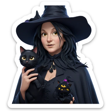 witch girl with black cat sticker