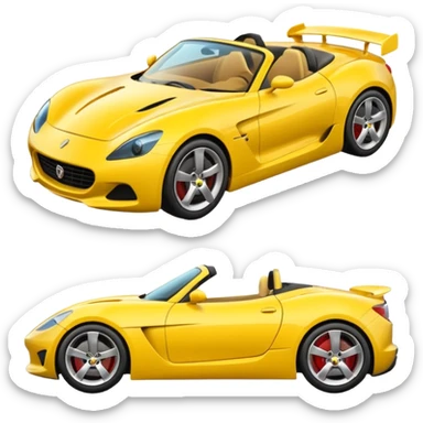 Generate a high-quality 3D cartoon-style emoji of a yellow sports car, sleek and shiny, realistic shading, smooth gradient colors, rounded and cute appearance, simple white background, high-resolution. sticker