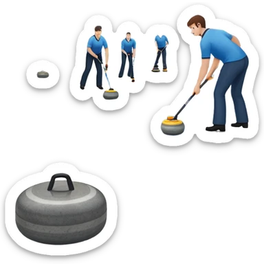 An icon showing a curling match on an indoor ice stadium, with a polished curling stone gliding toward the target and players sweeping. Spectators watch from stands, and flags hang above the rink. Transparent background highlights strategy and focus in the sport of curling. sticker