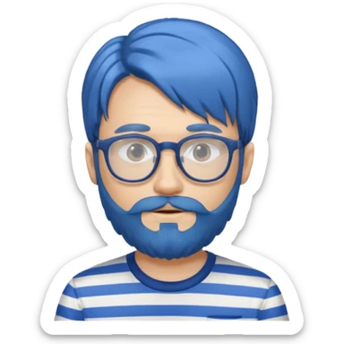 blue long hair glasses man with beard and striped shirt sticker