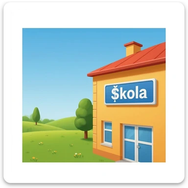 School building with a sign on it that says Škola sticker