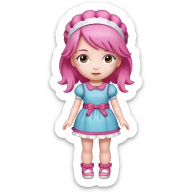 Isolated detaile illustration incredibly raspberry torte doll figurine full body with pink hair and a raspberry hairband sticker