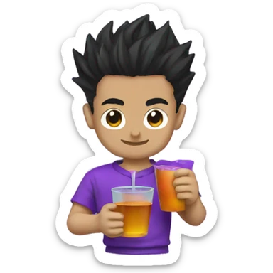 Gohan holding a cup with purple juice in it sticker