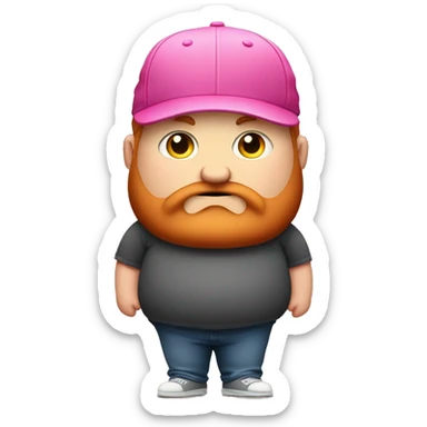 chubby and fat white guy with a big and poofy red beard and a pink snapback hat sticker