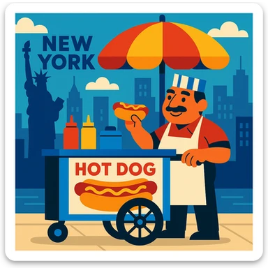 hotdog seller in New York with cart sticker