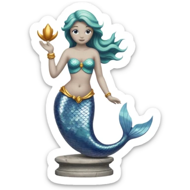 Make a mermaid statue all gray, like of stone and on a pedistal sticker