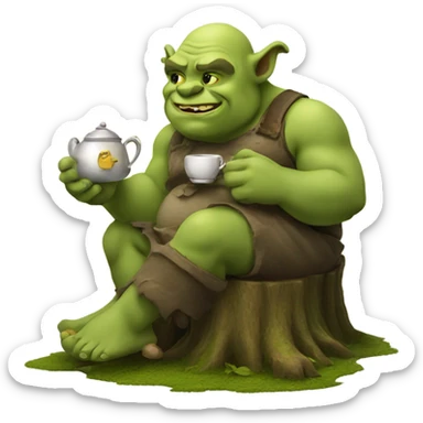 ogre sitting on a stump enjoying some tea sticker